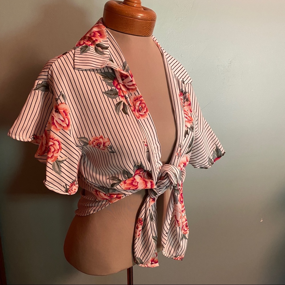 Floral Striped Fashion Nova Button Down